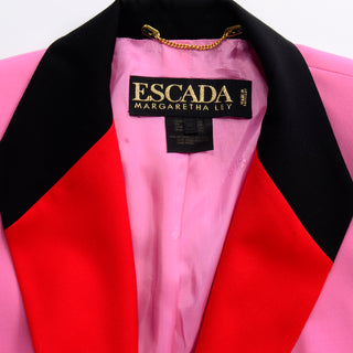 Vintage Escada Pink Red Black Color Block Blazer Jacket Germany