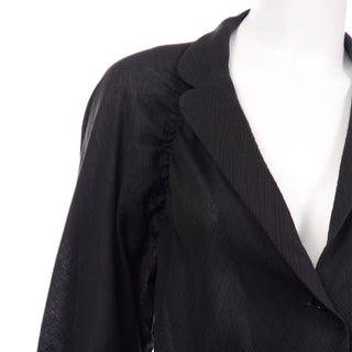 Vintage Halston Black Cotton Voile Low Neck Dress unique cinched sleeves