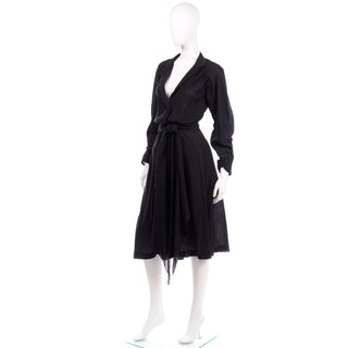 Vintage Halston Black Cotton Voile Low Neck Dress with sash
