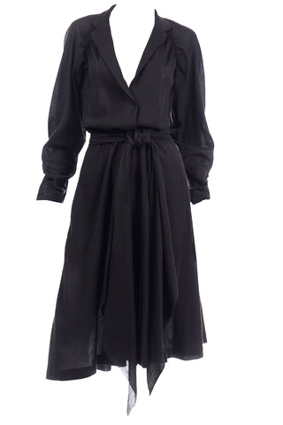 Vintage Halston Black Cotton Voile Low Neck Dress