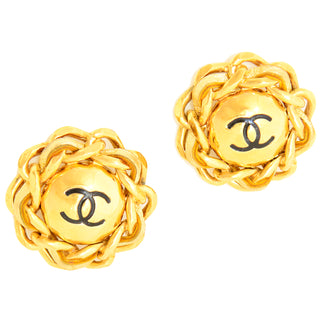 1980s Chanel Gold Plated Vintage CC Clip Statement Earrings Logo
