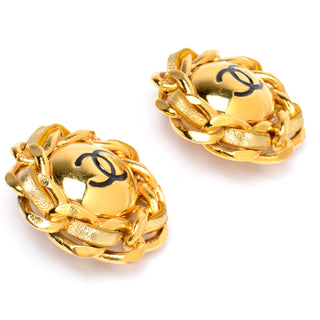 1980s Chanel Gold Plated Vintage CC Clip Statement Earrings Large