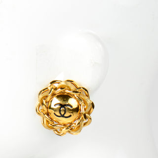 1980s Chanel Gold Plated Vintage CC Clip Statement Earrings Chanel Logo