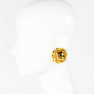 1980s Chanel Gold Plated Vintage CC Clip Statement Earrings Excellent