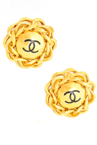 1980s Chanel Gold Plated Vintage CC Clip Statement Earrings