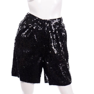 Vintage Lillie Rubin Black Silk Sequin Shorts & Zip Front Sweatshirt Set W Polka Dots