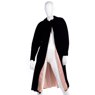 Vintage 1950s Migrim Black Velvet Evening Coat With pink Satin Lining