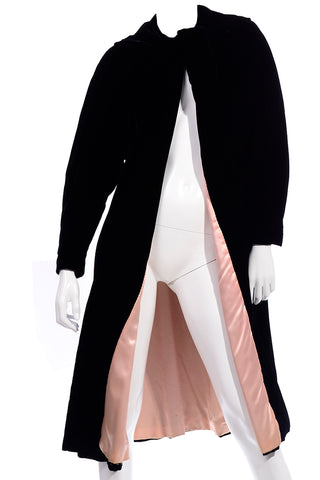 Vintage 1950s Migrim Black Velvet Evening Coat W Pink Satin Lining