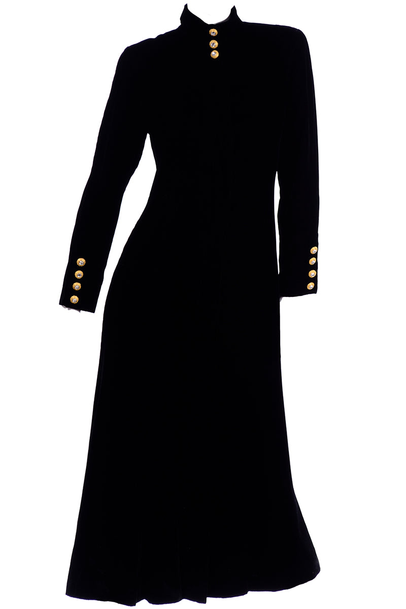 Vintage Long Black Velvet Bloomingdales Evening Coat W Faceted Buttons Modig Vintage Long Black Velvet Bloomingdales Evening Coat W Faceted Buttons Modig