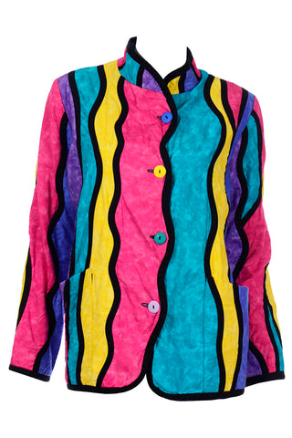 Abstract Wavy Striped Color Block Watercolor vintage Jacket