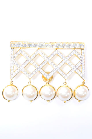 Vintage Valentino Dangle Pearl Crystal Brooch rhinestones