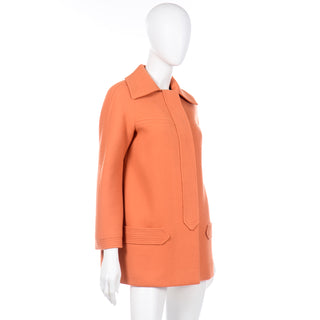 Rare Pierre Cardin 1960s or Early 1970s Orange Wool Vintage Jacket
