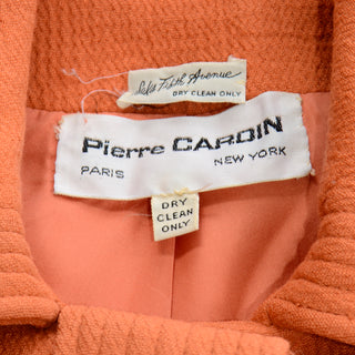 Pierre Cardin 1960s or Early 1970s Orange Wool Vintage Jacket saks