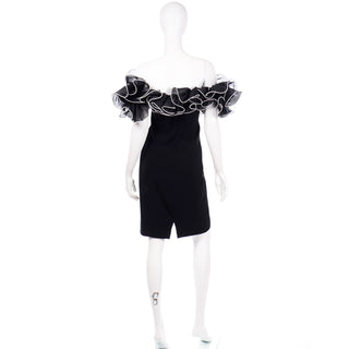 Vintage Off Shoulder Ruffled Black Dress w White Trim Party dress