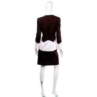 Vintage Travilla Brown & White Cotton Pique Skirt & Jacket Suit size 10