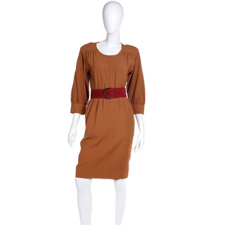 1980s Yves Saint Laurent Copper Brown Vintage Wool Dress with sold separately belt