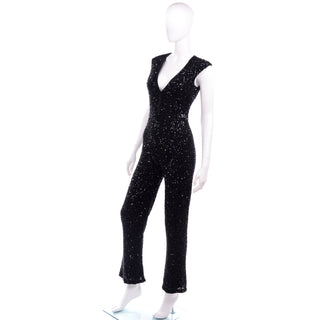 1970s Vintage Black Jumpsuit w/ Beads & Sequins