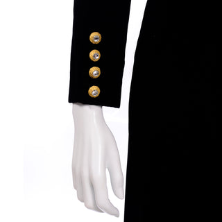 Vintage Black Velvet Bloomingdales Evening Coat W Rhinestone Buttons on Cuffs and Neck
