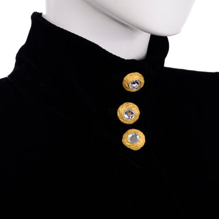 Victorian Style Vintage Black Velvet Bloomingdales Evening Coat W Rhinestone Buttons