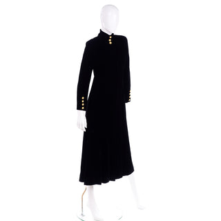 High Neck Victorian Style Vintage Black Velvet Bloomingdales Evening Coat W Rhinestone Buttons