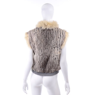 Late 1970s Vintage Finland Fox Fur Trimmed Dyed Rabbit Fur Zip Front Vest
