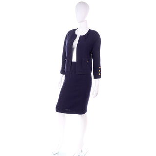 1980s Chanel Navy Blue Wool Vintage Skirt & Blazer Suit