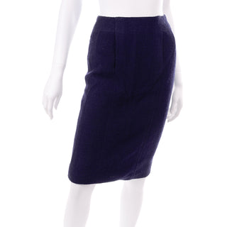 1980s Chanel Navy Blue Wool Vintage Skirt & Blazer Suit