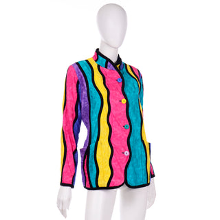 80s Abstract Wavy Striped Color Block Watercolor vintage Jacket