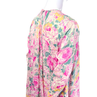 floral rose silk caftan and pant ensemble from 1980's