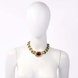 1980s Vintage Antioch 925 Carnelian Cabochon Collar Necklace