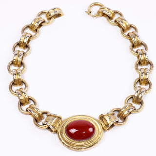 Vintage Antioch 925 Carnelian Cabochon Collar Necklace Gold Vermeil