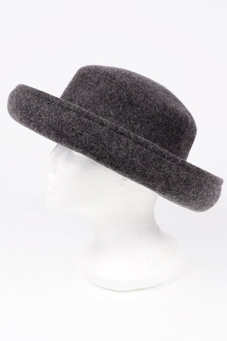 1990s Grey Felted Wool Curved Brim Boater Hat