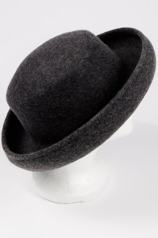 1990s Grey Felted Wool Curved Brim Boater Hat