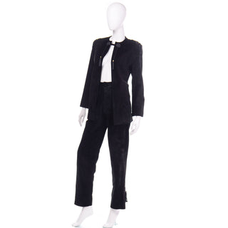 Black suede leather Gucci pant suit with leather tassels
