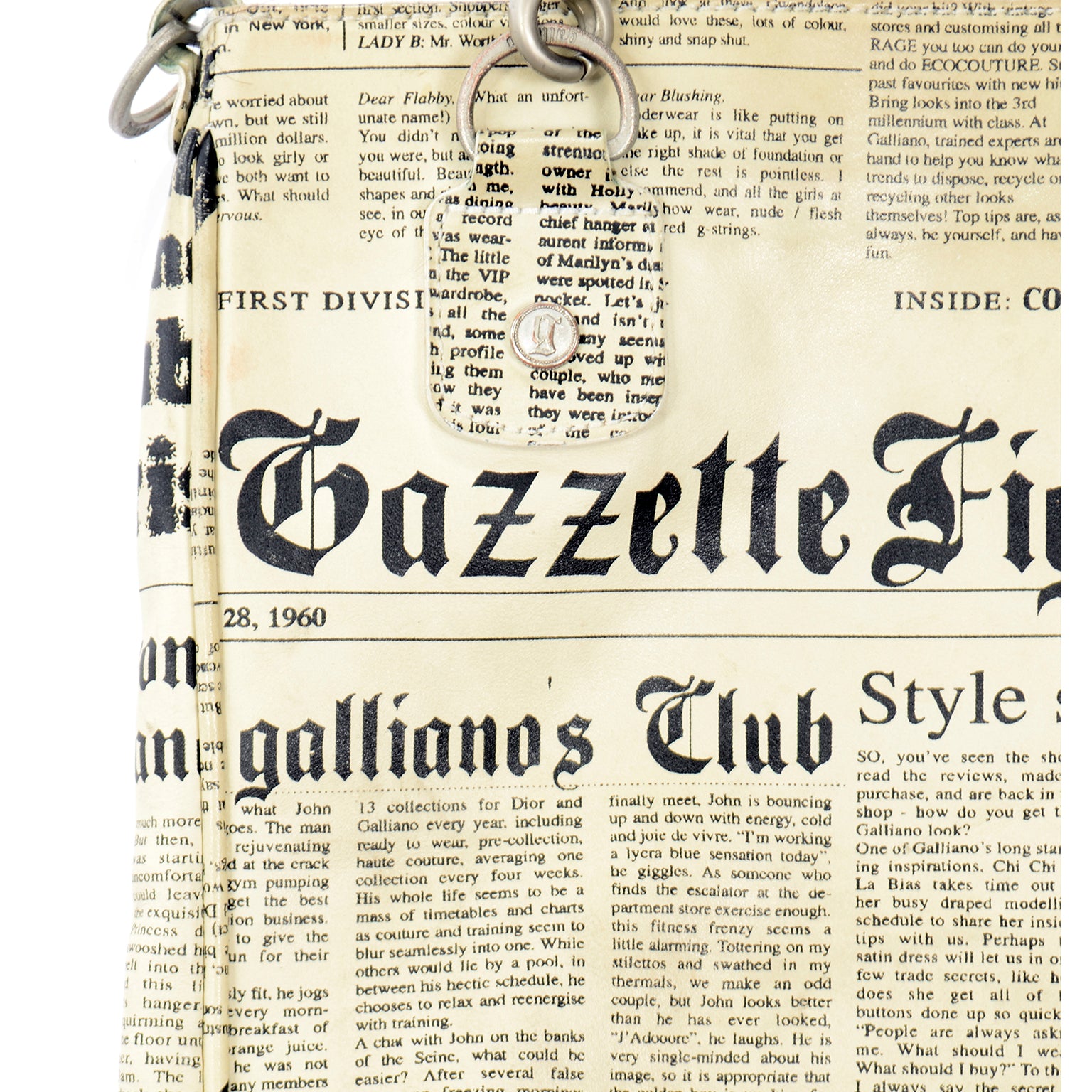 John Galliano Vintage Gazette Newspaper Newsprint Top Handle Bag
