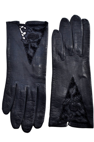Leather vintage gloves cutwork roses