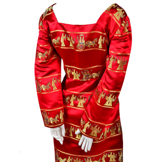 1960s Red Satin Vintage Dress Formal Gown