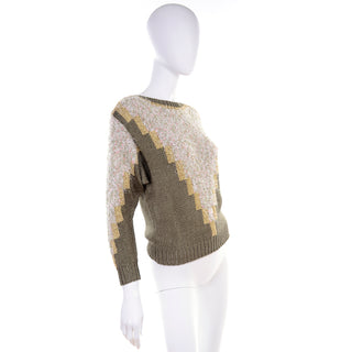 Green & Metallic Textured Vintage Sweater