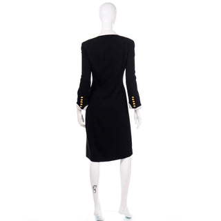 Escada Margaretha Ley Black Vintage Dress W Removable Collar & Cuffs Gold Buttons