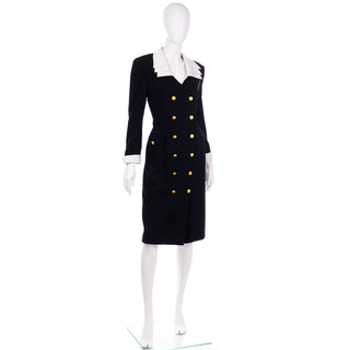 Escada Margaretha Ley Black Vintage Dress W Removable Collar & Cuffs 1980s
