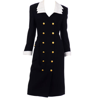 1980s Escada Margaretha Ley Black Vintage Wool Dress W Removable Collar & Cuffs