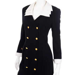 1980s Escada Margaretha Ley Black Vintage Dress W Removable tiered Collar & Cuffs