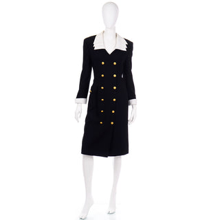 1980s Escada Margaretha Ley Black Vintage Dress W Removable Collar & Cuffs