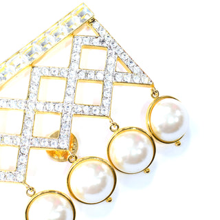 Vintage Valentino Large Dangle Pearl Crystal Brooch