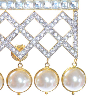 Vintage Valentino Dangle Pearl Crystal Brooch with rhinestones