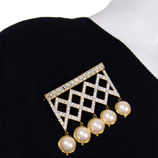 Stunning Vintage Valentino Dangle Pearl Crystal Brooch