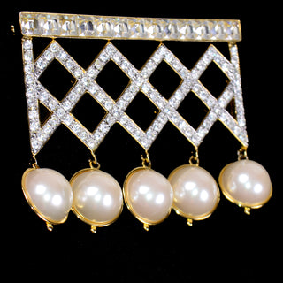 Vintage Valentino Dangle Pearl Crystal Brooch Pin Unique