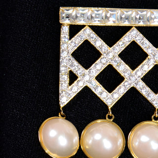 Vintage Valentino Dangle Pearl Crystal Brooch Unique