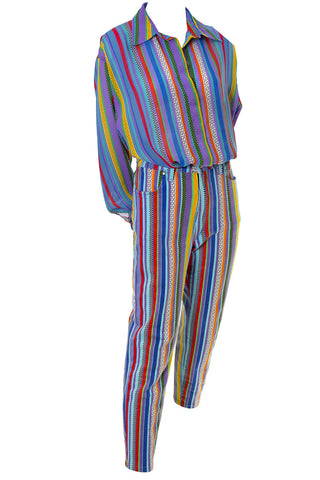 Versace Jeans Couture Striped Vintage Pants and Silk Blouse Outfit 1990s - Dressing Vintage