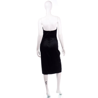 1980s Vicky Tiel Vintage Black Satin Strapless Evening Dress size 10